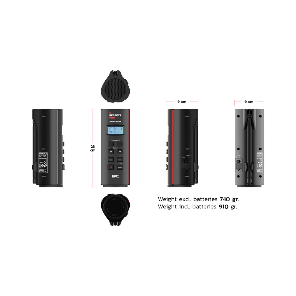 PerfectPro Portables Outdoor-/Baustellenradio WORKTUBE, DAB+/UKW, Bluetooth-Streaming,Stereo-Pairing