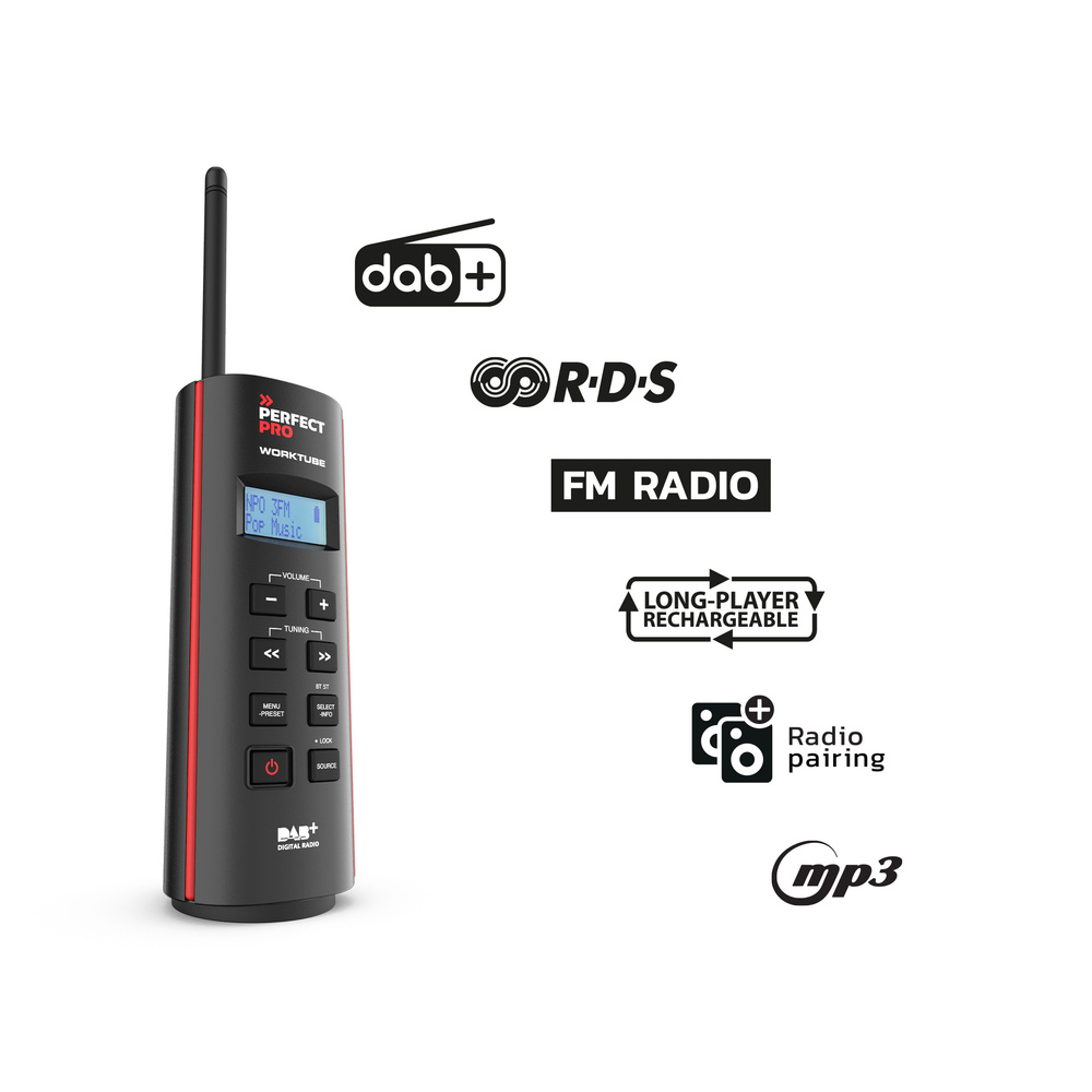 PerfectPro Portables Outdoor-/Baustellenradio WORKTUBE, DAB+/UKW, Bluetooth-Streaming,Stereo-Pairing