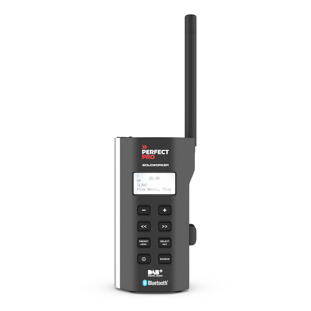 PerfectPro Ultrakompaktes Outdoor-/Baustellenradio SOLOWORKER, DAB+/UKW, Bluetooth-Streaming, IP64