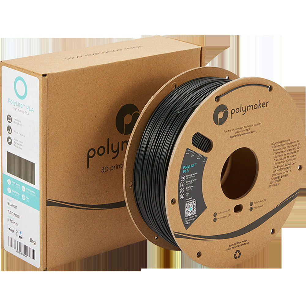 Polymaker PLA-Filament PolyLite, schwarz, 1,75 mm,  1 kg