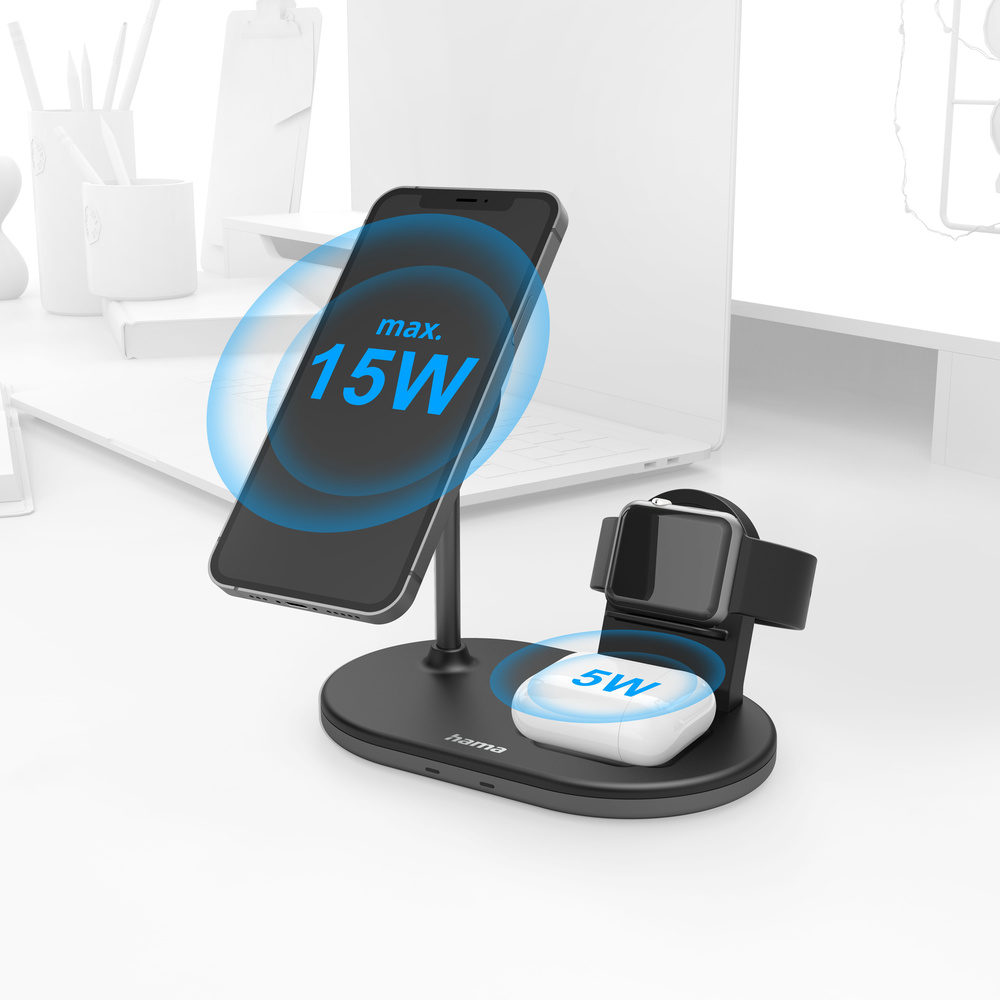 Hama 3-in-1 Induktions-Ladegerät MagCharge Multi für iPhone, AirPods und Apple Watch