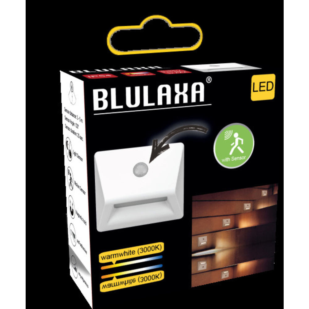 Blulaxa LED-Orientierungslicht PLUTO, Treppenlicht, IR-Bewegungsmelder, Batteriebetrieb, 3000 K