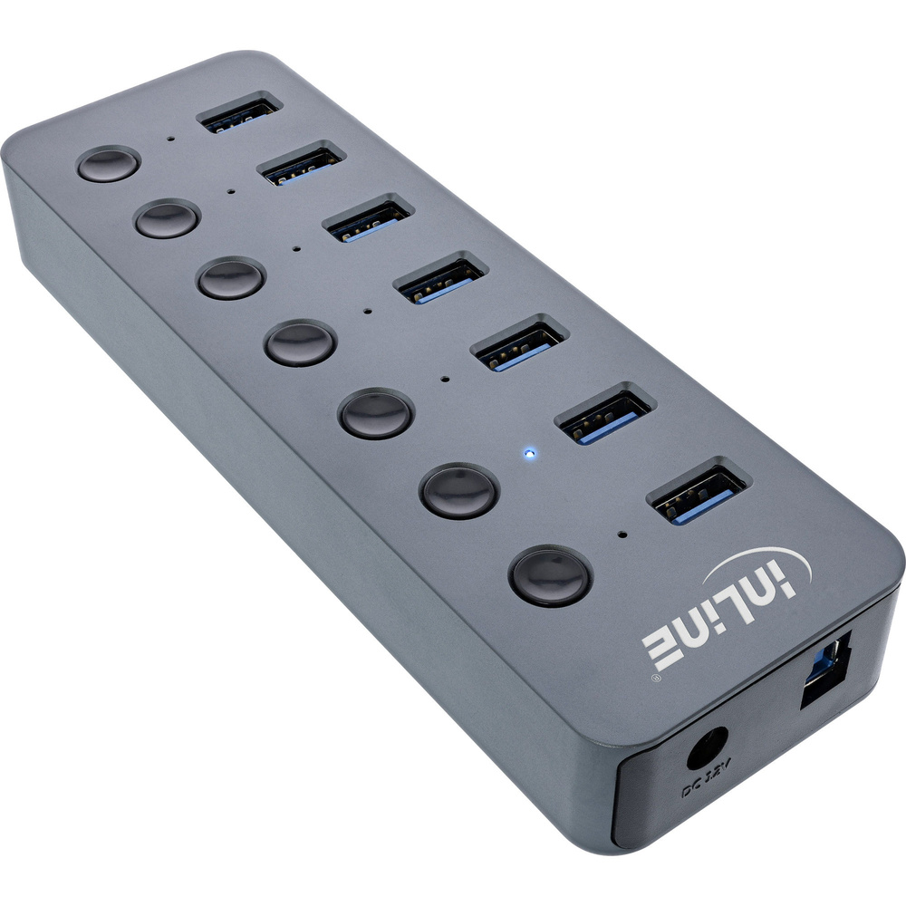 InLine 7-Port-USB-3.2-Hub, mit Schaltern für jeden Port, max. 5 Gbit/s, Aluminium
