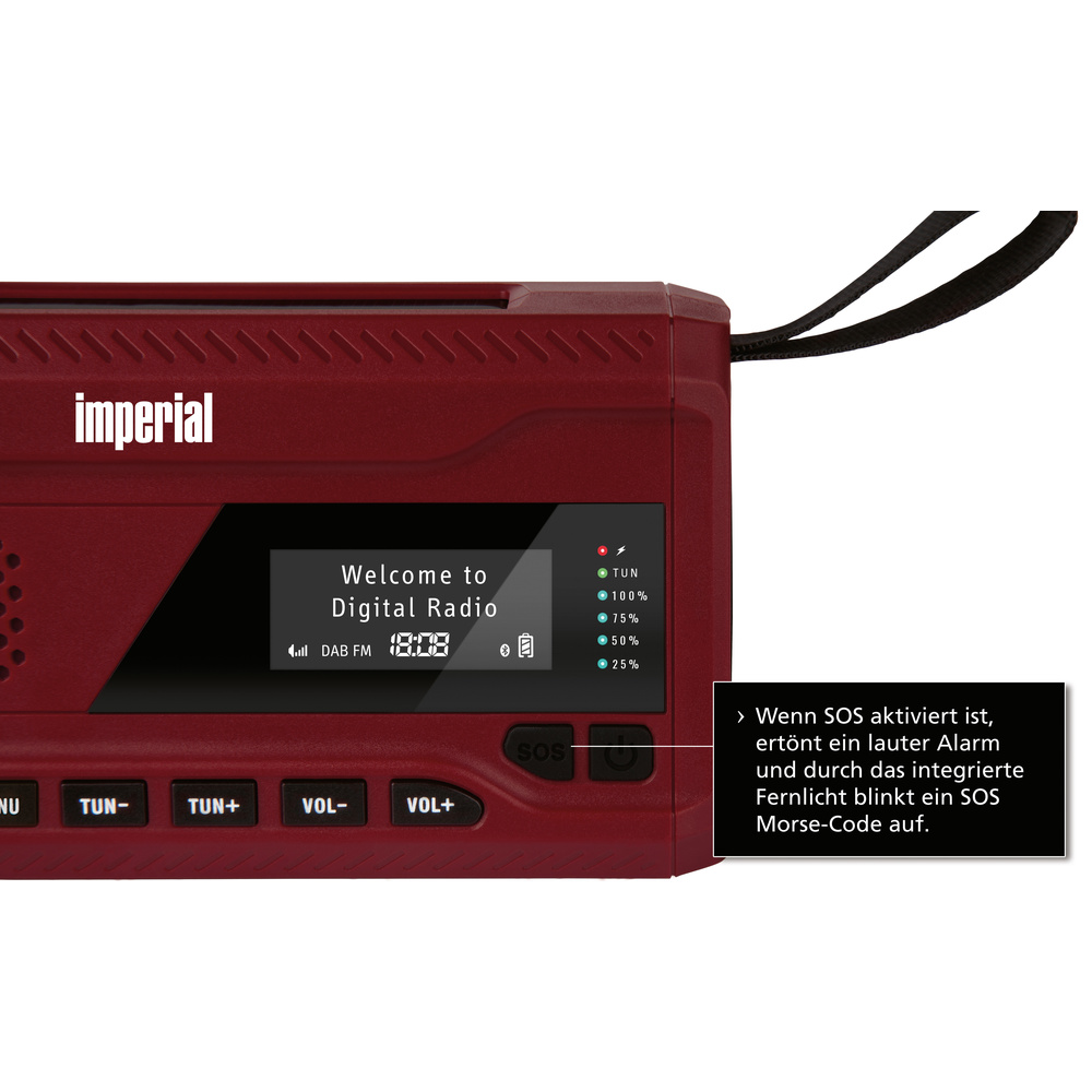 Imperial Kurbelradio OR2, UKW/DAB+, Solar-Panel, Handkurbel, Akkubetrieb, LED-Leuchte, Bluetooth