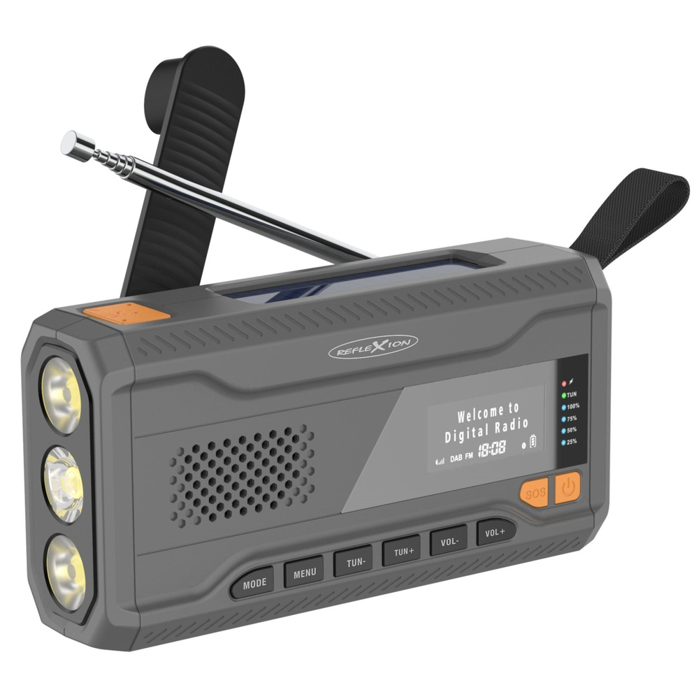 Reflexion Kurbelradio TRA562DAB, Solar-Panel, Handkurbel, Akkubetrieb, Taschenlampe, Bluetooth