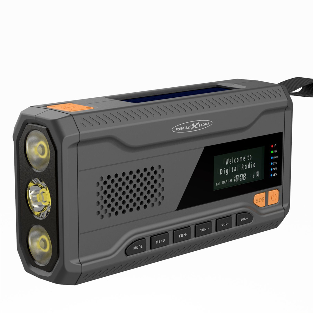 Reflexion Kurbelradio TRA562DAB, Solar-Panel, Handkurbel, Akkubetrieb, Taschenlampe, Bluetooth