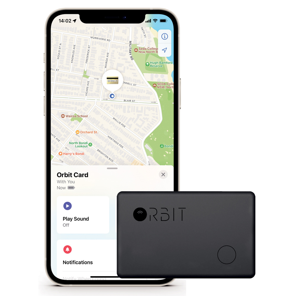 Orbit Brieftaschenfinder Card X, Bluetooth, kompatibel mit Apple "Wo ist?", wasserdicht, schwarz