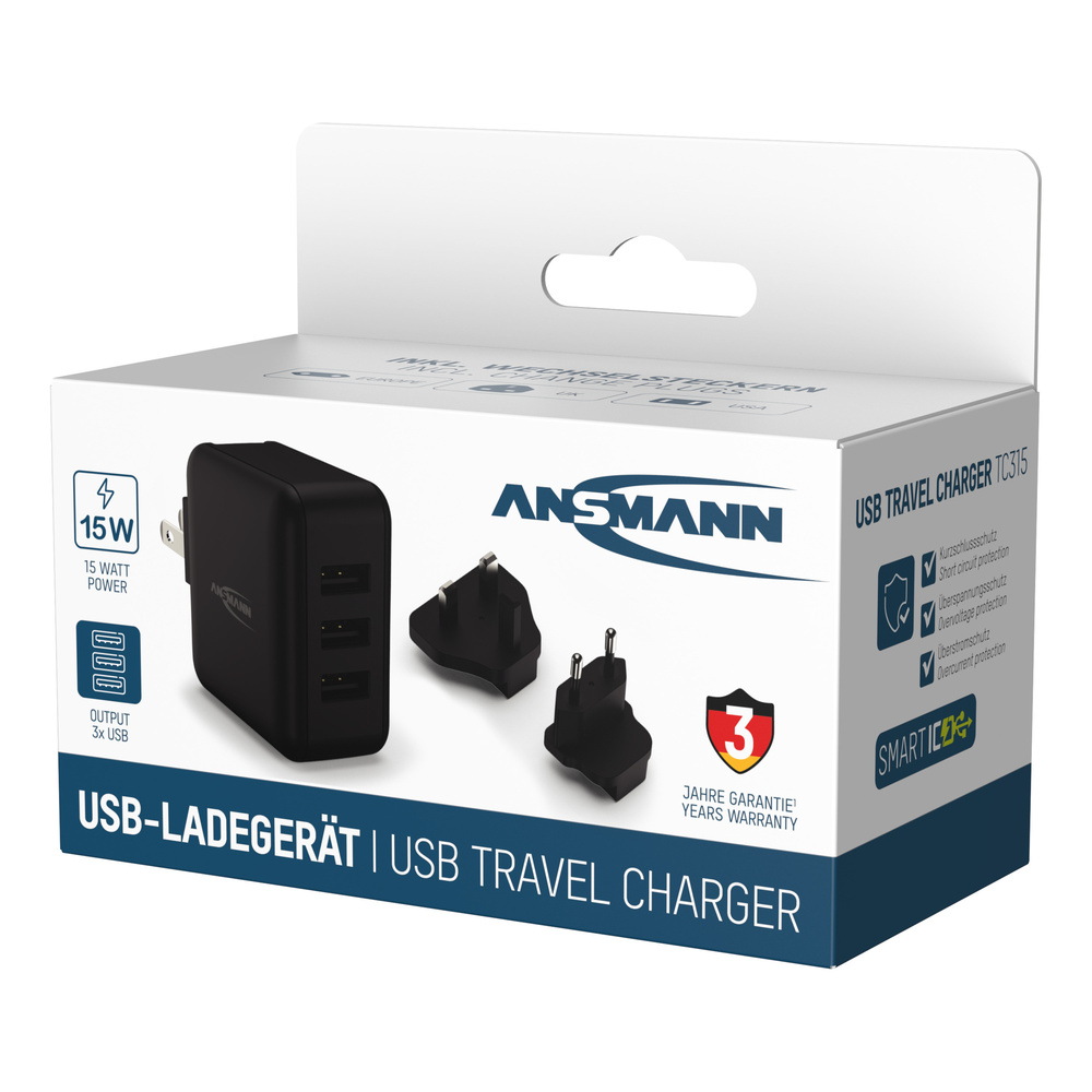 Ansmann USB-Ladegerät Travel Charger TC315, 3 A, 15 W, 3-USB-A-Ports
