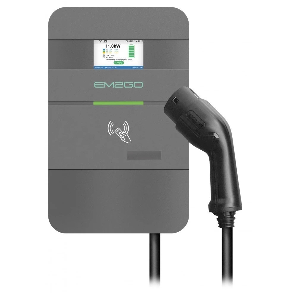 Em2Go Wallbox EMN011AC1BAB, 11 kW mit 7,5-m-Typ-2-Kabel, inkl. kostenlosem Backend-Zugang