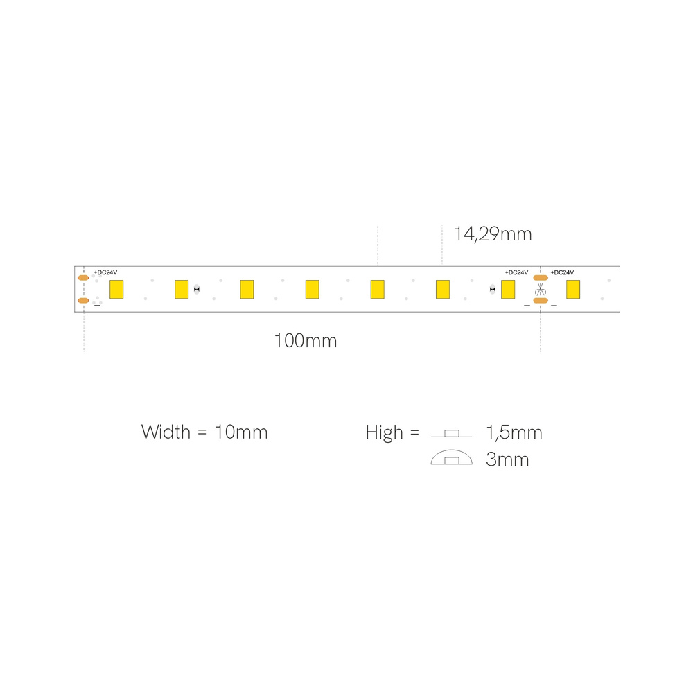 Beneito 5-m-LED-Streifen FINE-84, 24 W, 24 V DC, 2700 K, 90 Ra, 4,8 W/m, 432 lm/m, 70 LEDs/m, IP65