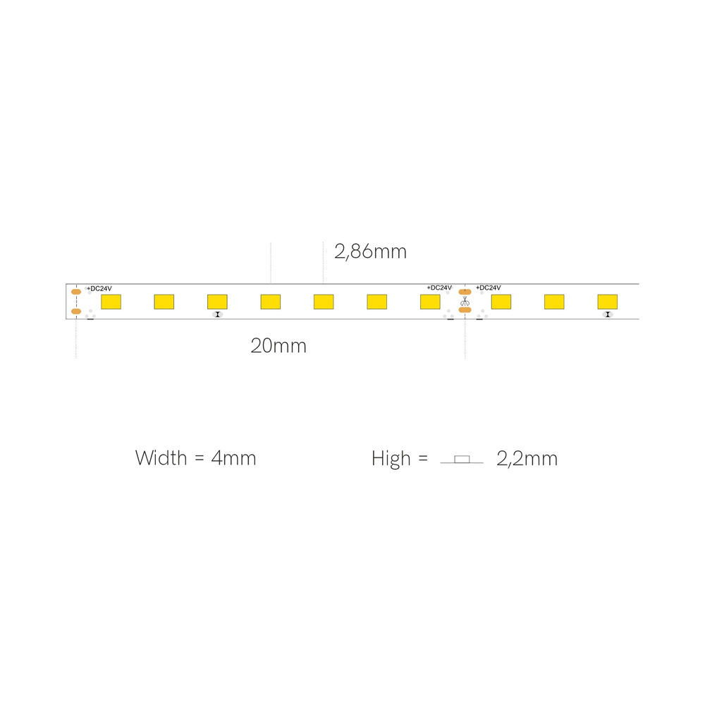 Beneito 5-m-LED-Streifen FINE-49, 50 W, 24 V DC, 4000 K, 90 Ra, 10 W/m, 770 lm/m, 204 LEDs/m, IP20