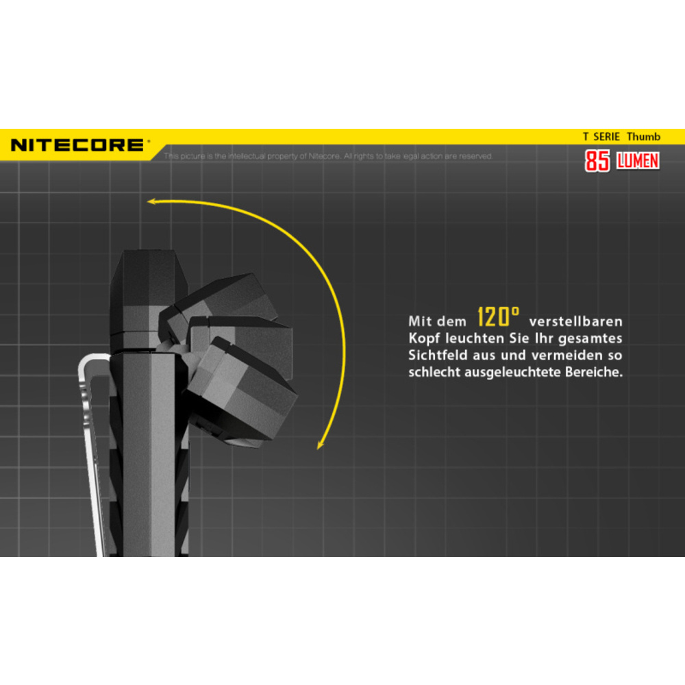 Nitecore Mini-LED-Taschenlampe Thumb, max. 85 lm, 26 m Leuchtweite, 120° neigbar