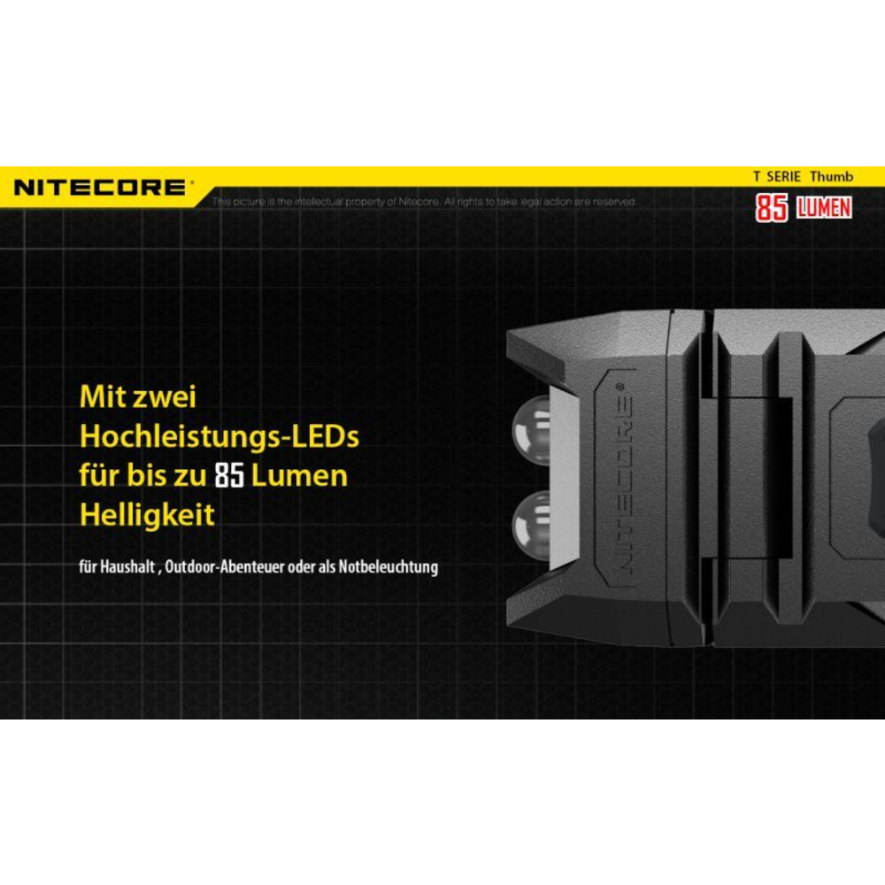 Nitecore Mini-LED-Taschenlampe Thumb, max. 85 lm, 26 m Leuchtweite, 120° neigbar