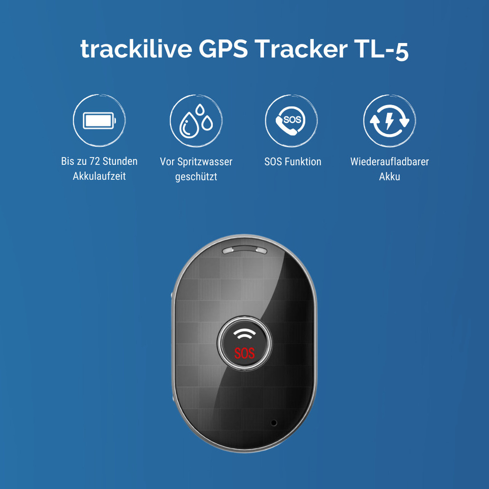 trackilive GPS-Tracker TL-5 2G, mit SOS-Taste, Geo-Fencing, 30-Tage-Historie, IPX4