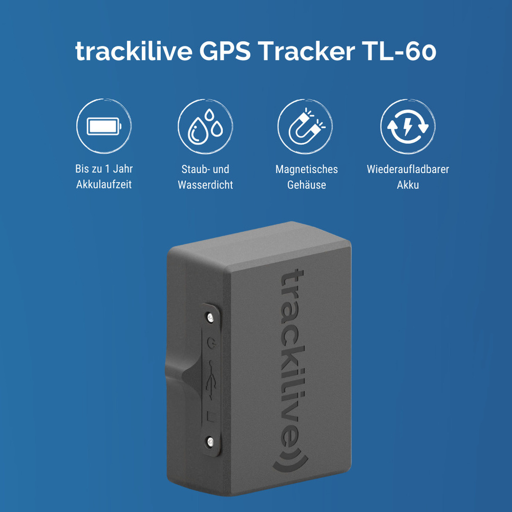 trackilive GPS-Tracker TL-60, 4G, mit Magnet & Lichtsensor, Geo-Fencing, 7800-mAh-Akku, IP68