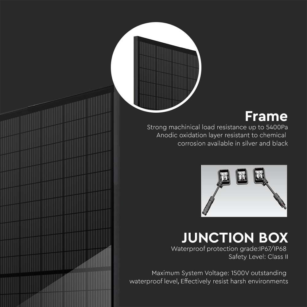 V-TAC PV-/Solar-Modul 410 Wp, Halbzellen Photovoltaik-Modul, 35-mm-Fullblack (31 Stück/Palette)