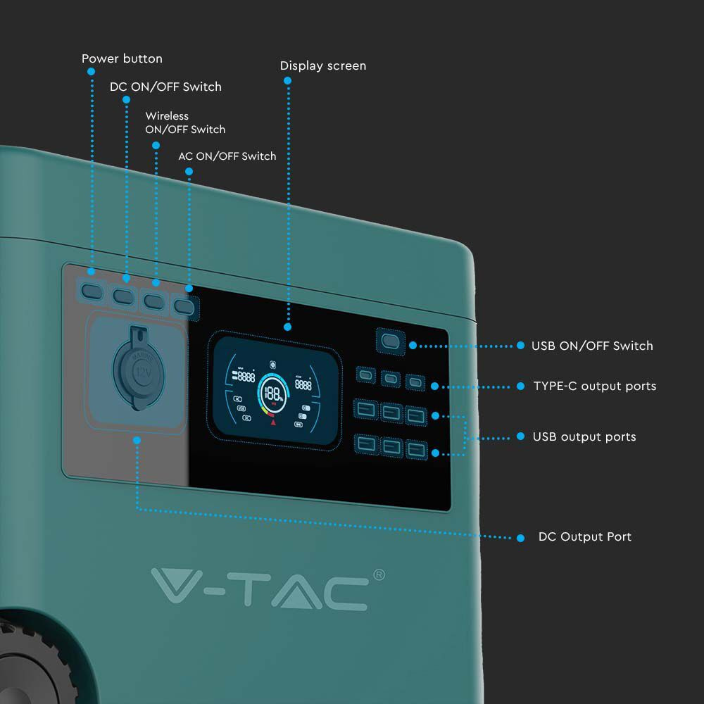 V-TAC LiFePO4-Stromspeicher mit 2016 Wh und 2000 W Ausgangsleistung, 42 Ah/44,8 V