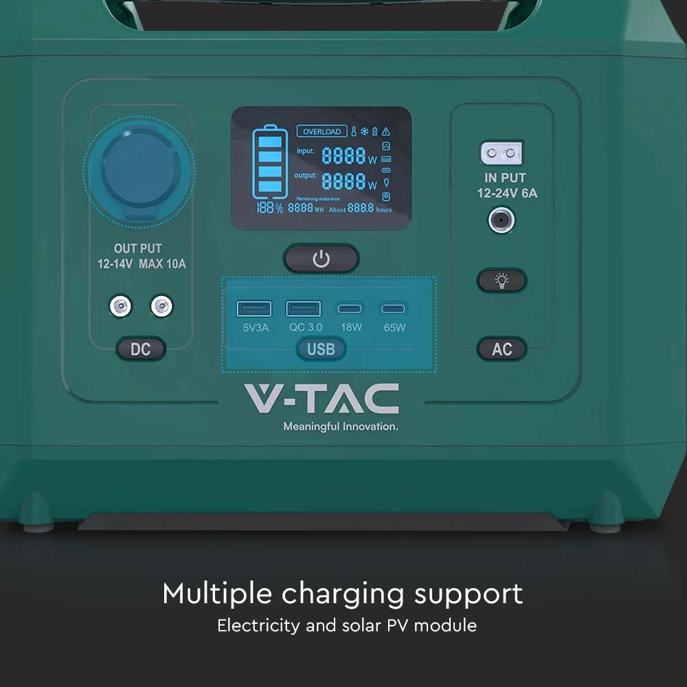 V-TAC LiFePO4-Stromspeicher VT-303N mit 288 Wh und 300 W Ausgangsleistung, 20 Ah/14,8 V