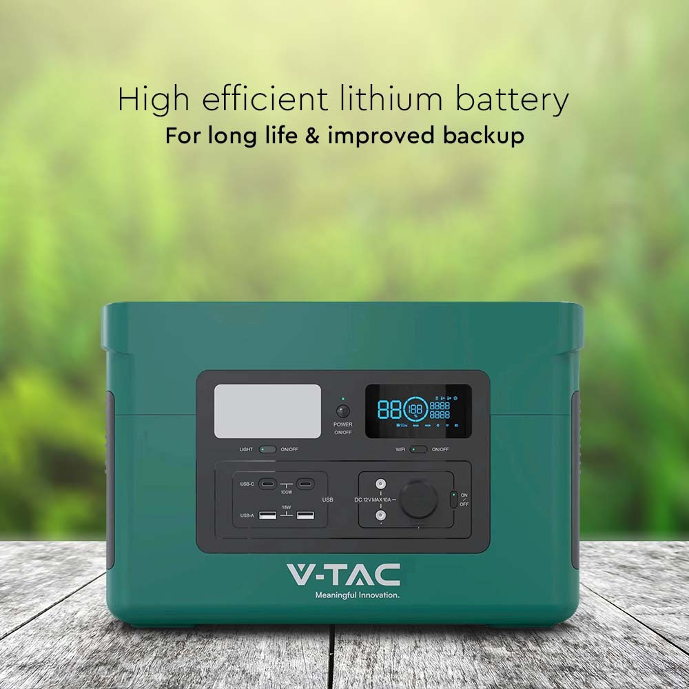 V-TAC LiFePO4-Stromspeicher VT-1001N mit 1024 Wh und 1000 W Ausgangsleistung, 46,9 Ah/22,4 V