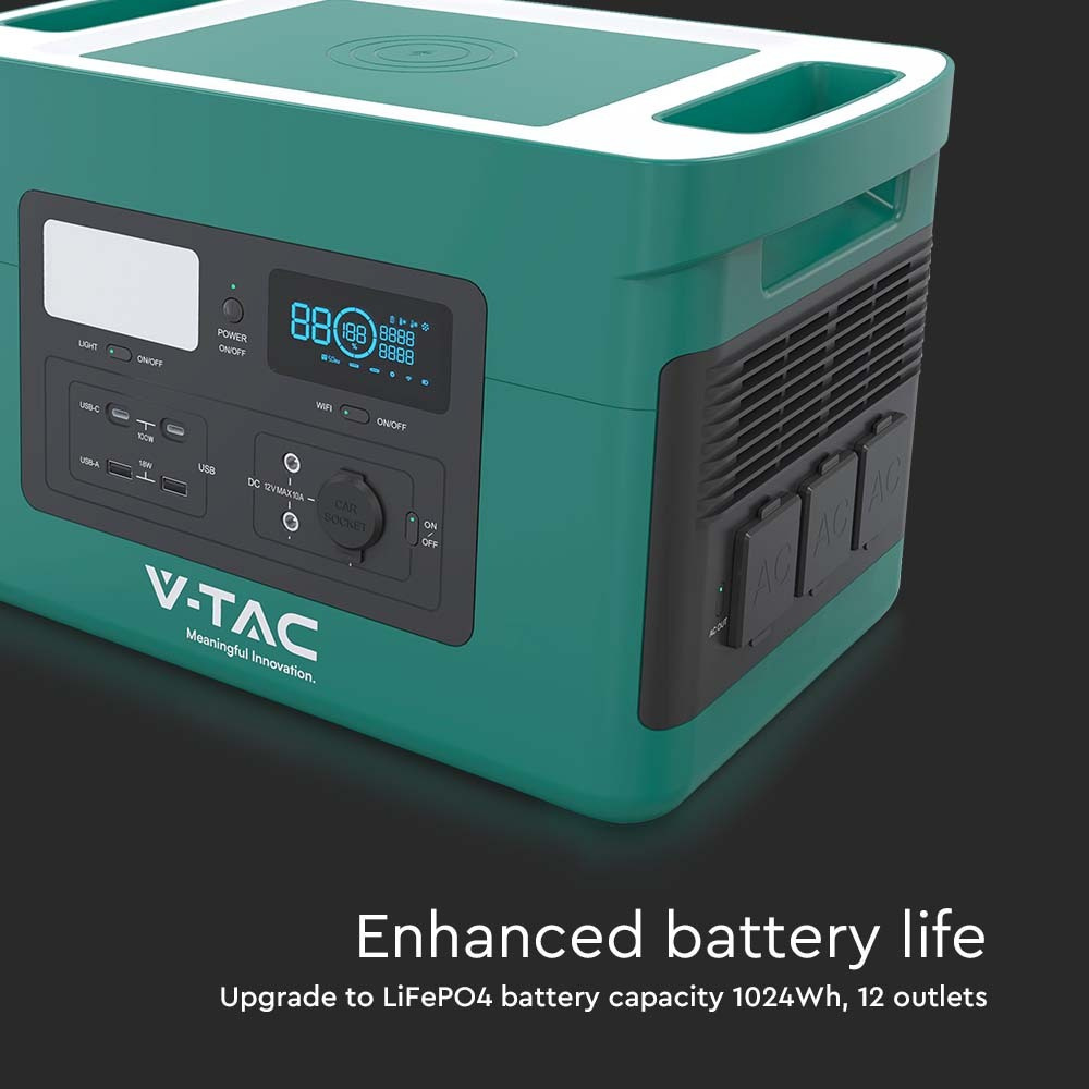 V-TAC LiFePO4-Stromspeicher VT-1001N mit 1024 Wh und 1000 W Ausgangsleistung, 46,9 Ah/22,4 V