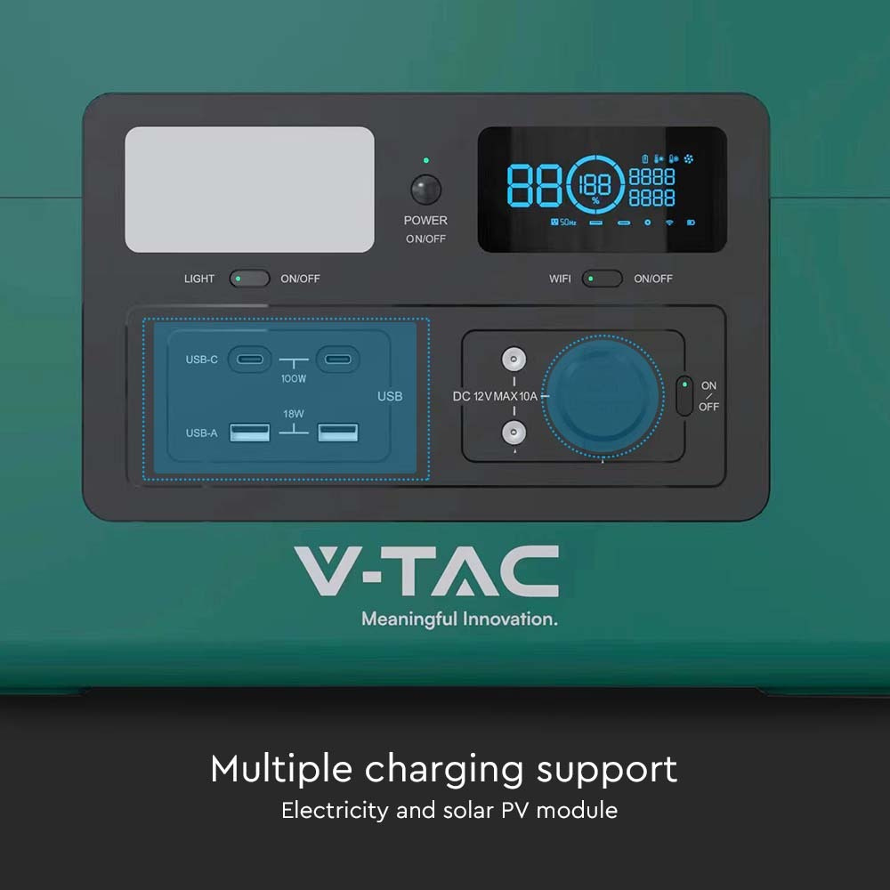 V-TAC LiFePO4-Stromspeicher VT-1001N mit 1024 Wh und 1000 W Ausgangsleistung, 46,9 Ah/22,4 V