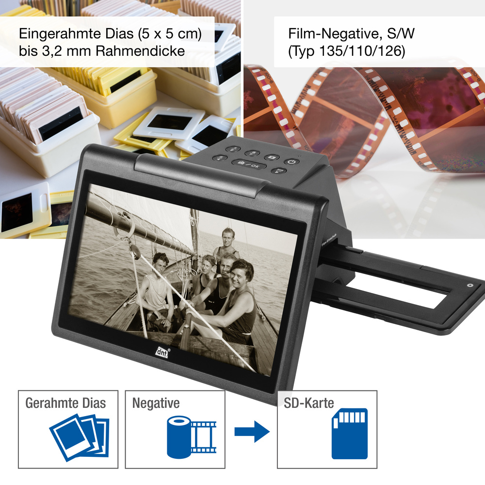 dnt 2-in-1 Dia-/Negativscanner SlideCopy basic, 14 MP, XXL-Display, speichert auf SD-Karte