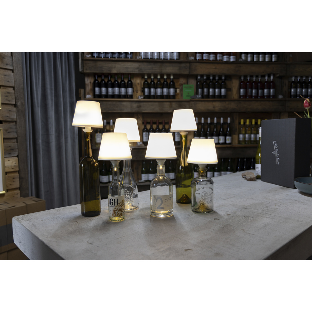 REV Akku-LED-Flaschenleuchte Lamprusco, warmweiß, 3000 K, 130 lm, Touch-Dimmer, IP54