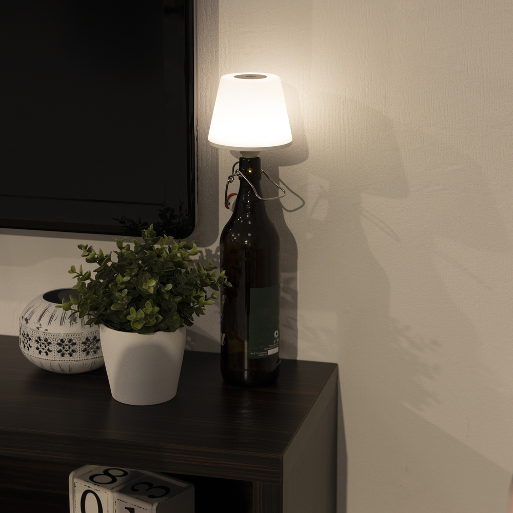 REV Akku-LED-Flaschenleuchte Lamprusco, warmweiß, 3000 K, 130 lm, Touch-Dimmer, IP54
