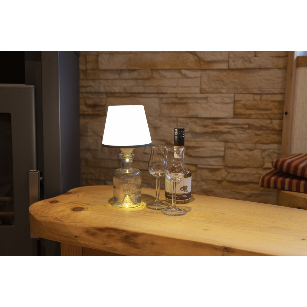 REV Akku-LED-Flaschenleuchte Lamprusco, RGBW, warmweiß, 3000 K, 130 lm, Touch-Dimmer, IP54