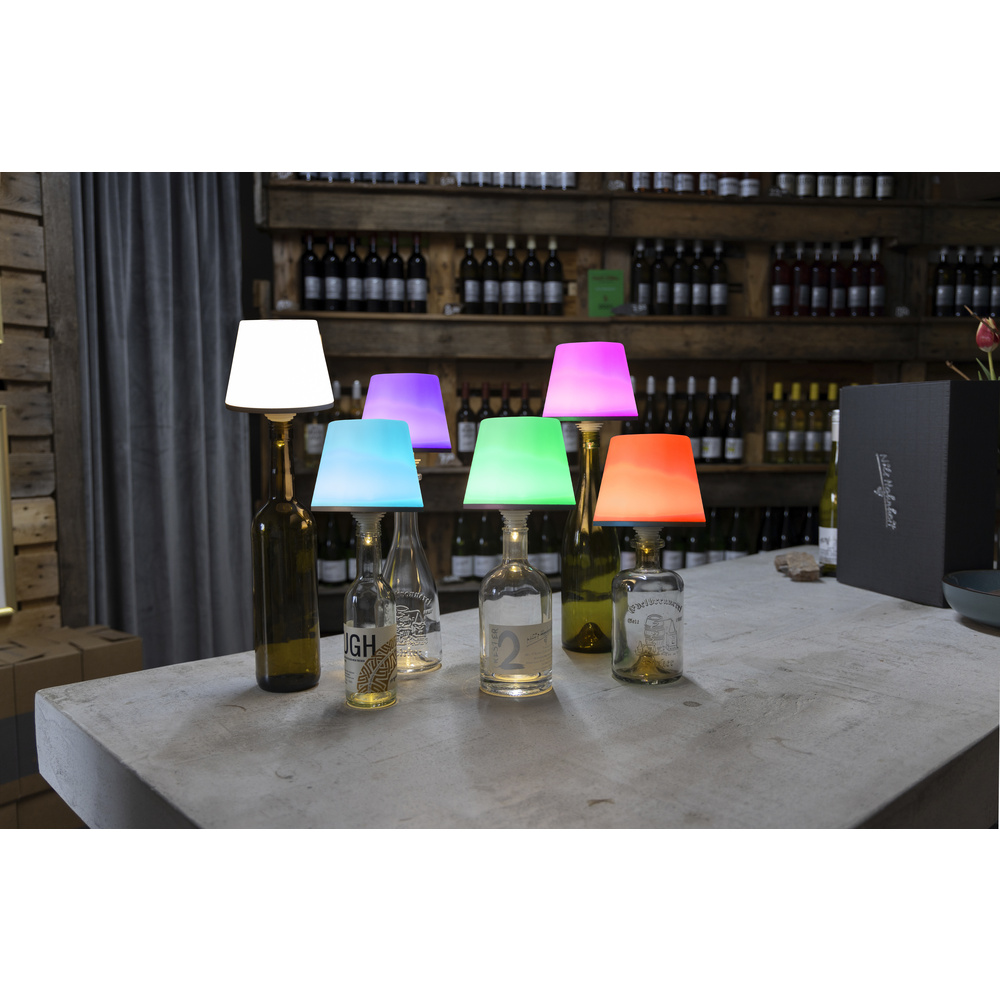 REV Akku-LED-Flaschenleuchte Lamprusco, RGBW, warmweiß, 3000 K, 130 lm, Touch-Dimmer, IP54