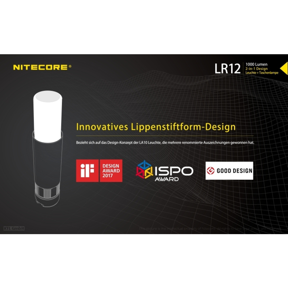 Nitecore LED-Campingleuchte LR12, max. 1000 lm, 166 m Leuchtweite, herausfahrbarer Diffusor