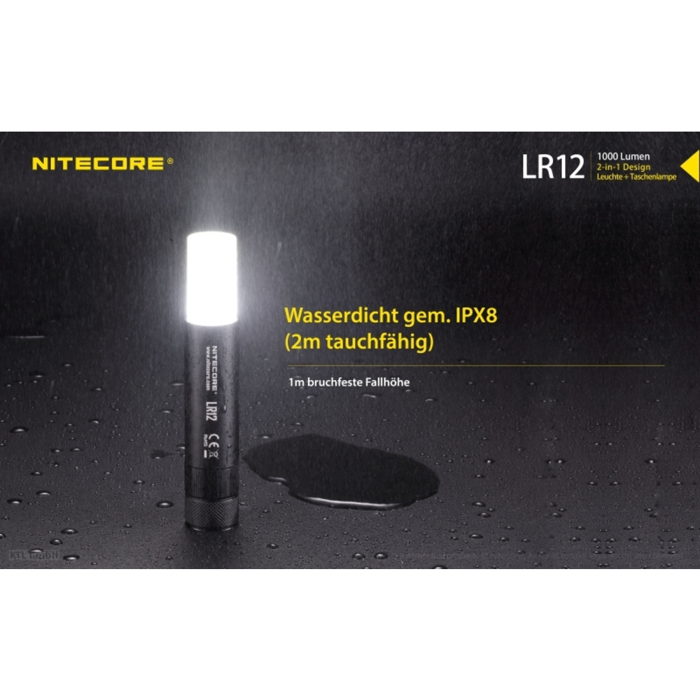 Nitecore LED-Campingleuchte LR12, max. 1000 lm, 166 m Leuchtweite, herausfahrbarer Diffusor