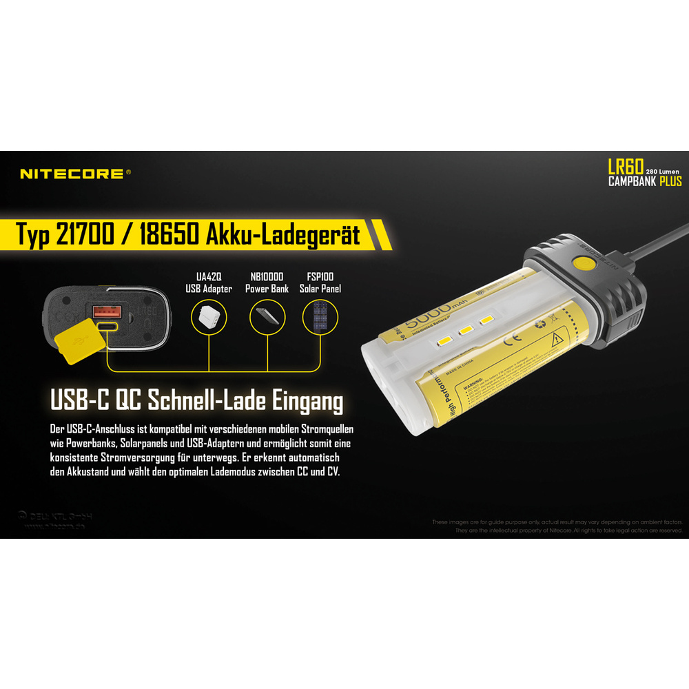 Nitecore 3-in-1-LED-Campingleuchte LR60, max. 280 lm, Powerbank-Funktion, Akkuladefunktion, IP66