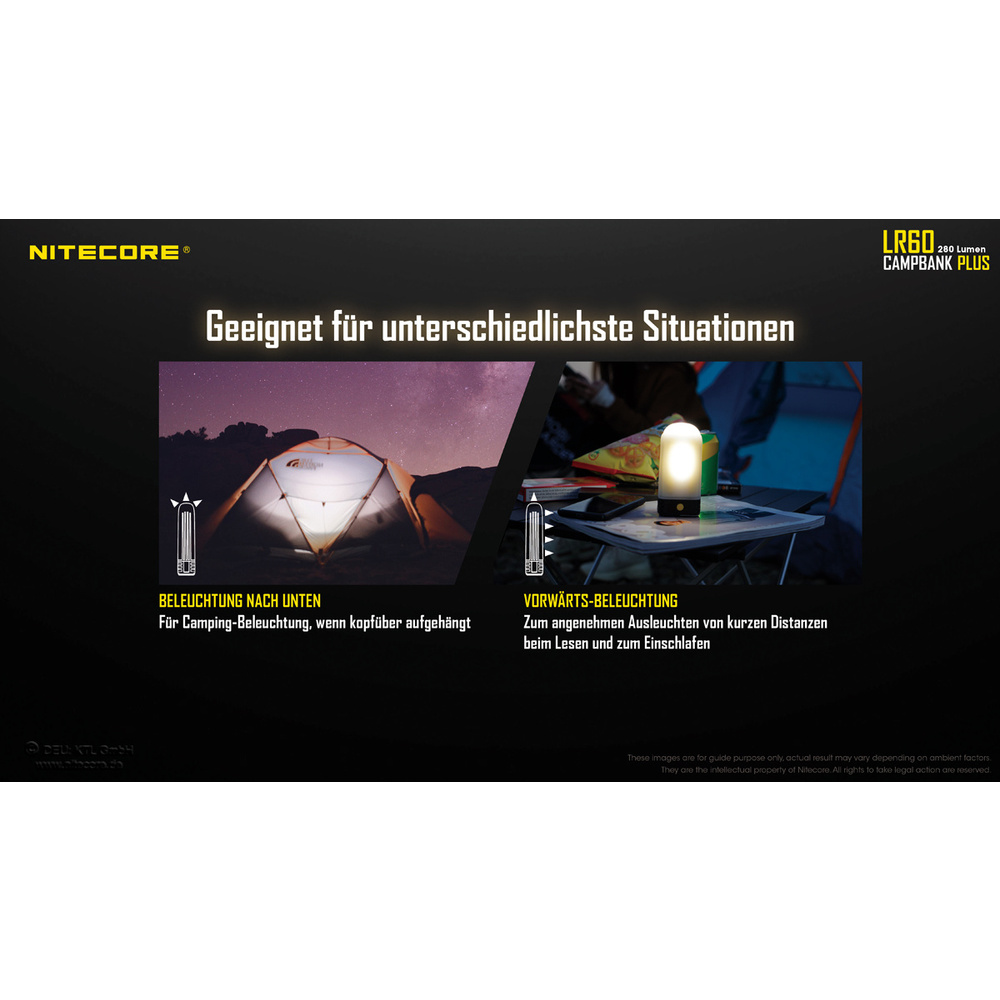 Nitecore 3-in-1-LED-Campingleuchte LR60, max. 280 lm, Powerbank-Funktion, Akkuladefunktion, IP66