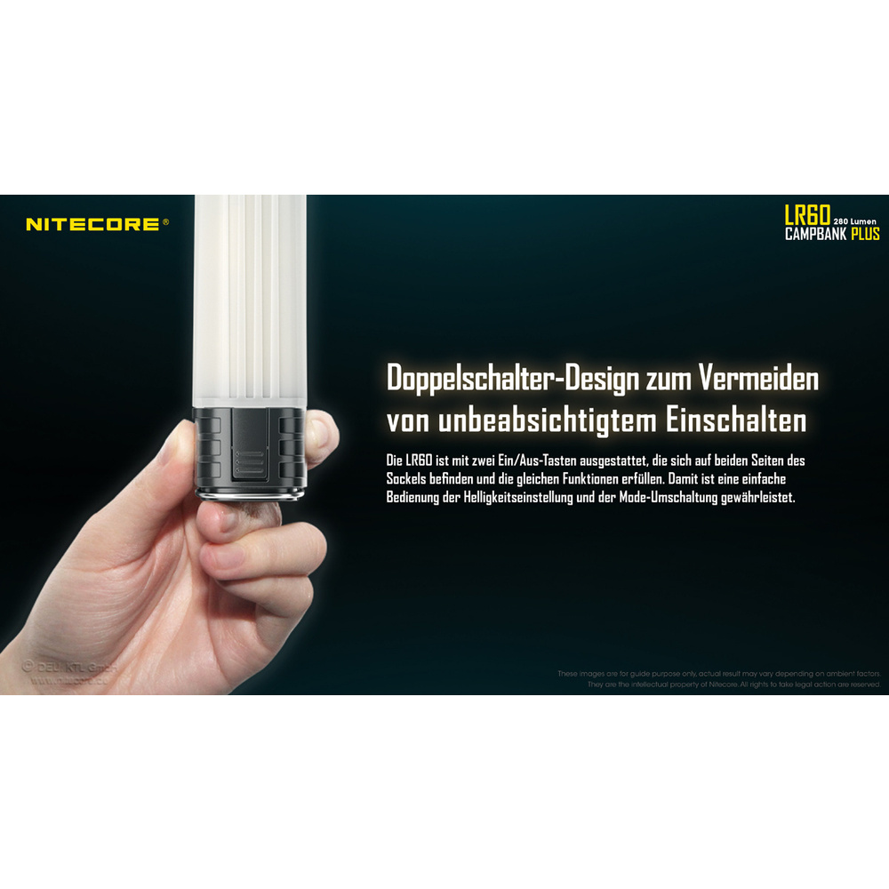Nitecore 3-in-1-LED-Campingleuchte LR60, max. 280 lm, Powerbank-Funktion, Akkuladefunktion, IP66