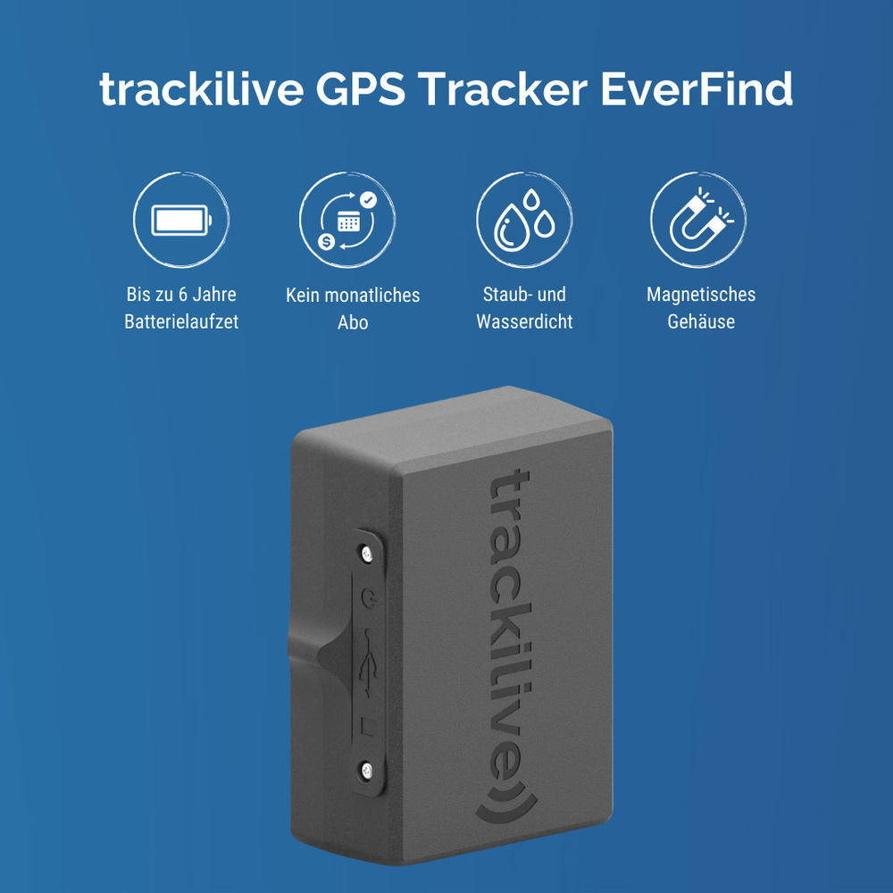 trackilive GPS-Tracker EverFind, keine monatliche Gebühren, bis zu 6 Jahre Betrieb, IP68