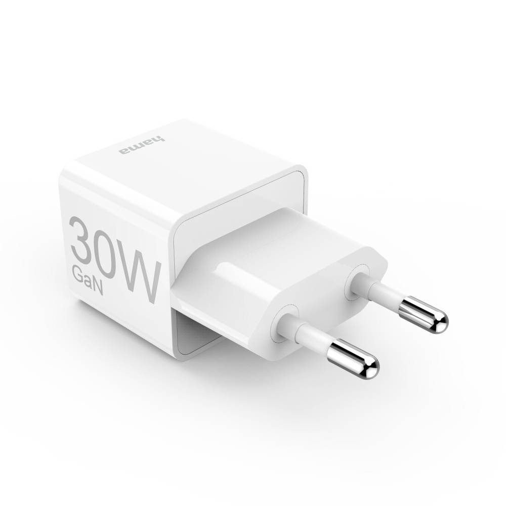 Hama Schnellladegerät, USB-C, PD/Qualcomm®/GaN, Mini-Ladegerät, 30 W, Weiß