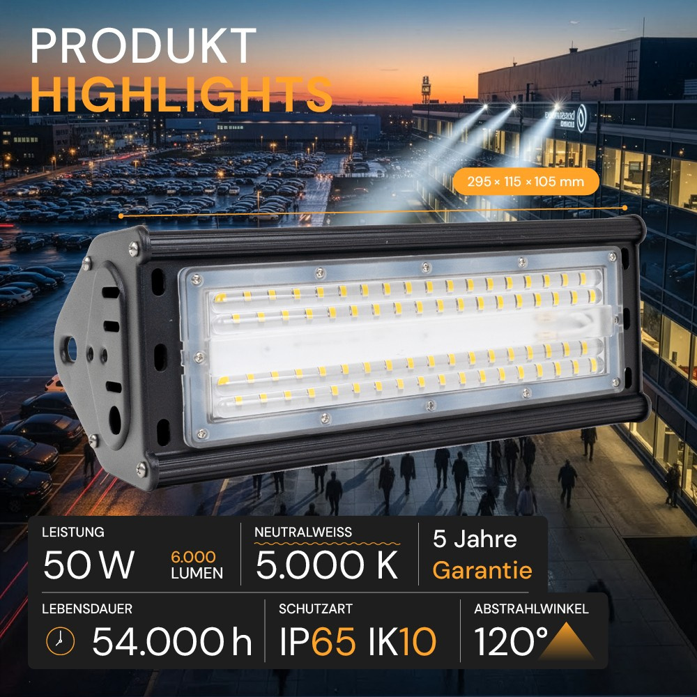 ENOVALITE 50-W-LED-Strahler Linear-HighBay 50, 6000 lm, 120 lm/W, 5000 K, neutralweiß, IP65