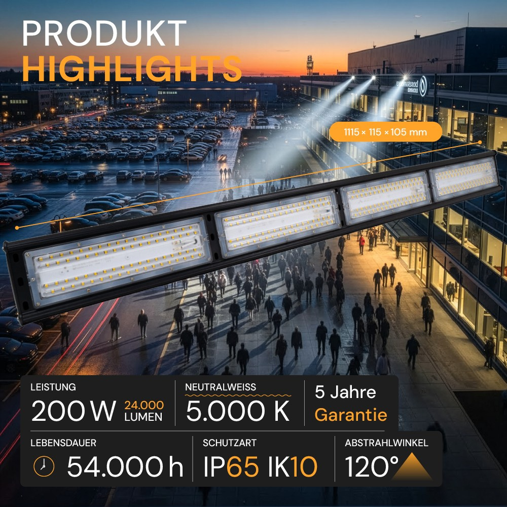 ENOVALITE 200-W-LED-Strahler Linear-HighBay 200,  24000 lm, 120 lm/W, 5000 K, neutralweiß, IP65