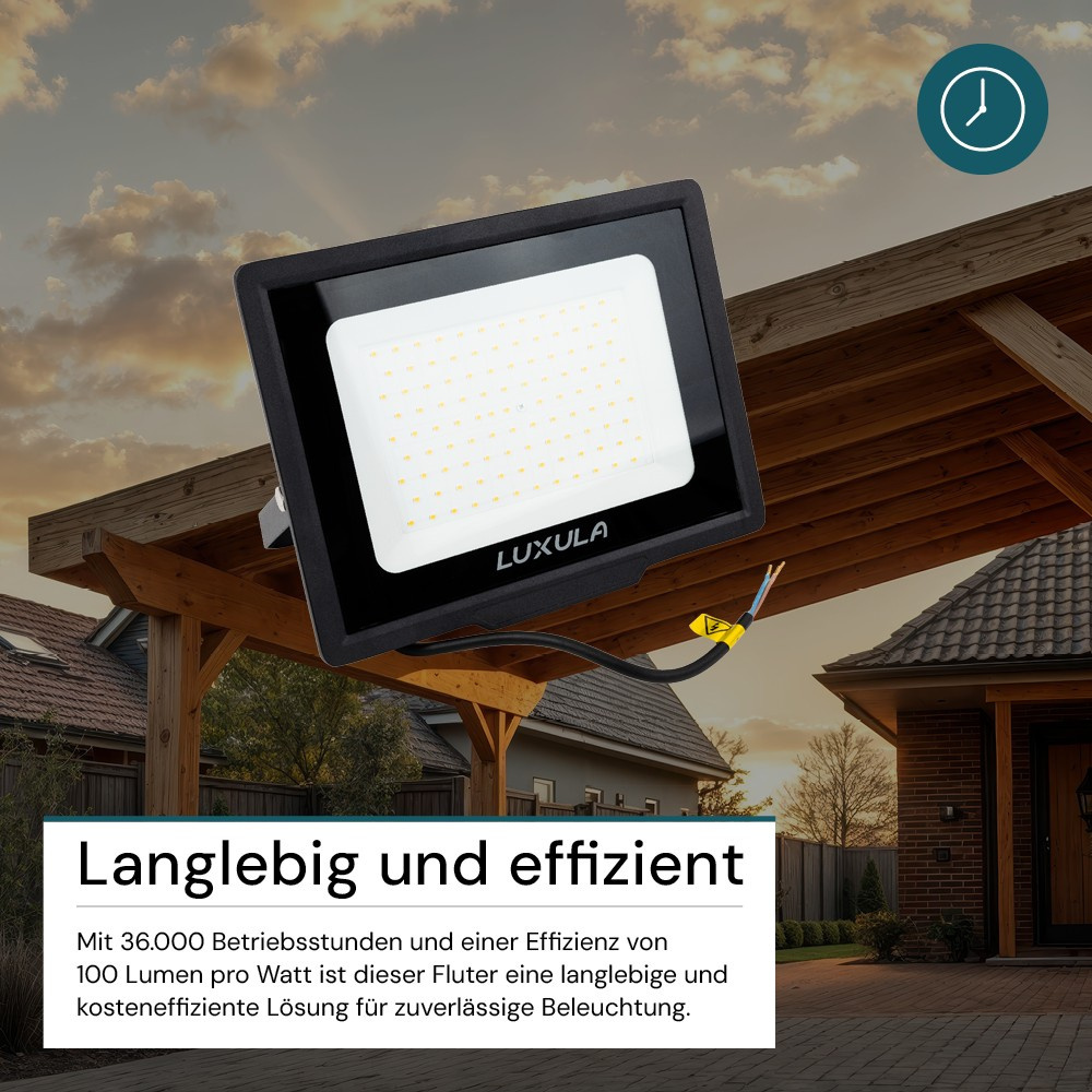 LUXULA 100-W-LED-Flutlichtstrahler, 10000 lm, 100 lm/W, 3000 K, warmweiß, IP65