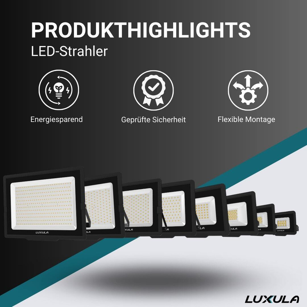 LUXULA 100-W-LED-Flutlichtstrahler, 10000 lm, 100 lm/W, 3000 K, warmweiß, IP65