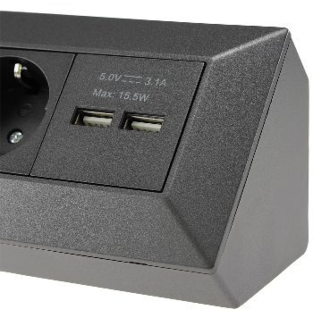 Chilitec 4-fach Steckdosenblock +2x USB mit 3,1 A, max. 3600 W, Aufbaumontage, anthrazit