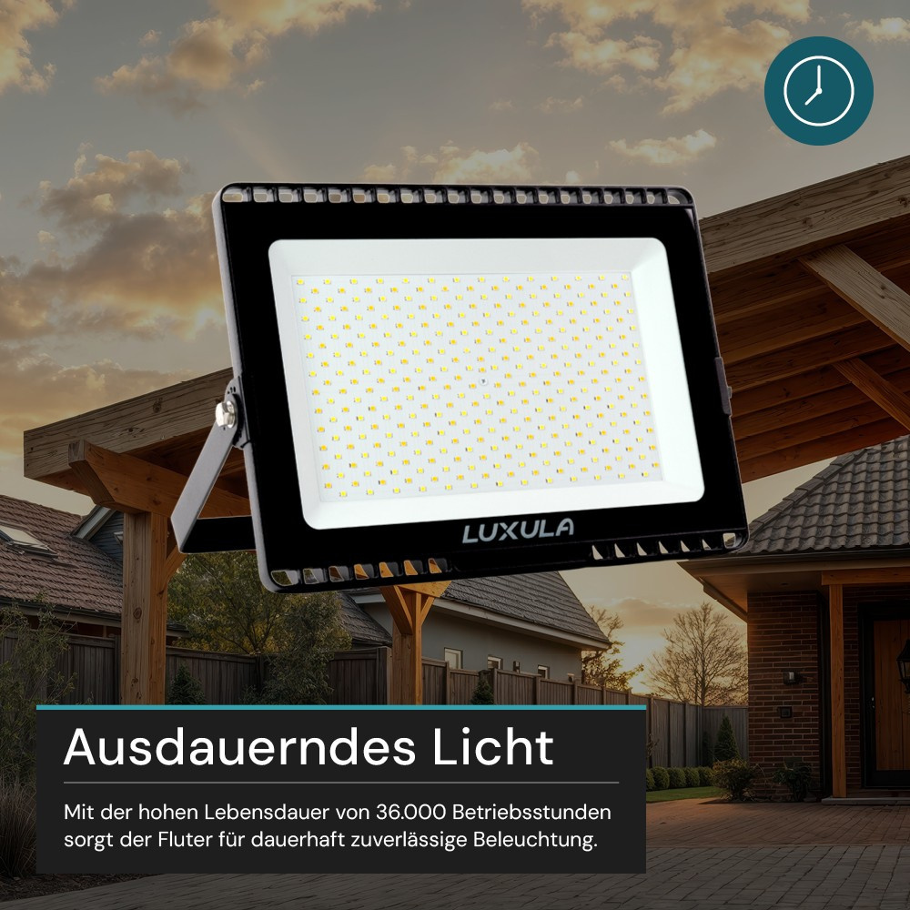 LUXULA 150-W-LED-Flutlichtstrahler mit CCT-Switch, 15000 lm, 100 lm/W, 3000/4000/6500 K, IP65
