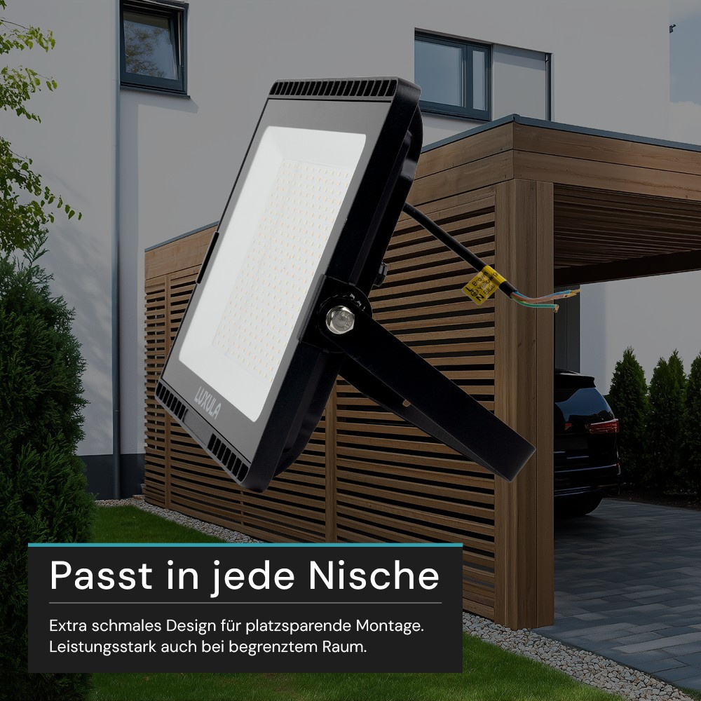 LUXULA 150-W-LED-Flutlichtstrahler mit CCT-Switch, 15000 lm, 100 lm/W, 3000/4000/6500 K, IP65