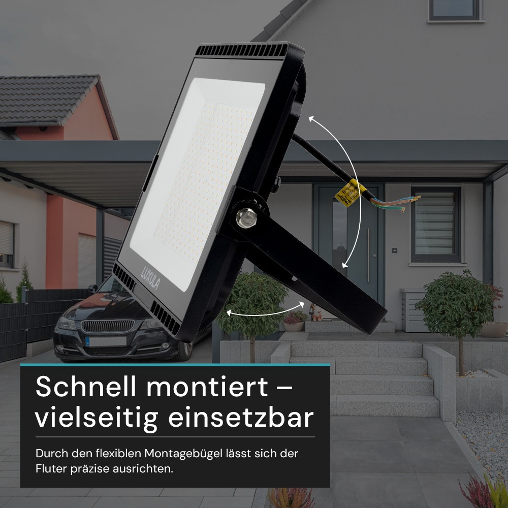 LUXULA 150-W-LED-Flutlichtstrahler mit CCT-Switch, 15000 lm, 100 lm/W, 3000/4000/6500 K, IP65