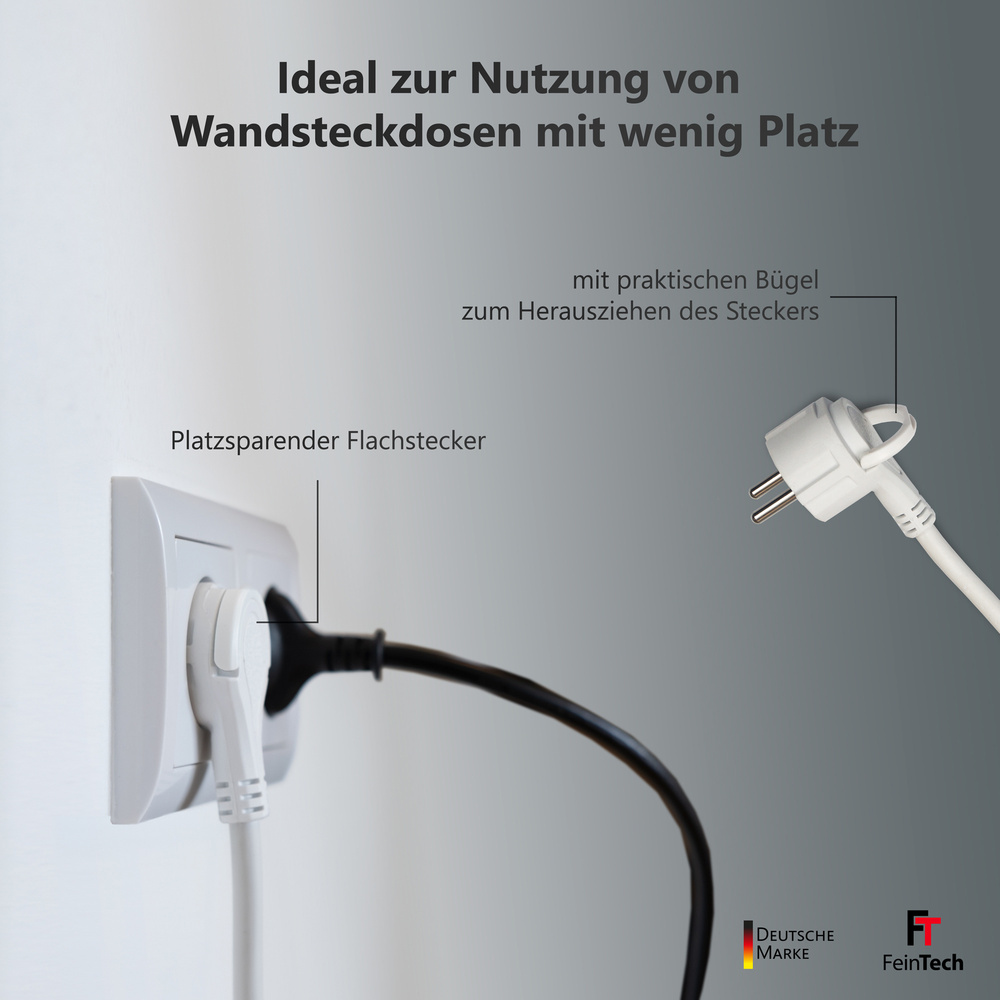 FeinTech 4-fach Steckdosenleiste mit Überspannungsschutz, 2x USB-A, Flachstecker, 1,5 m Kabel