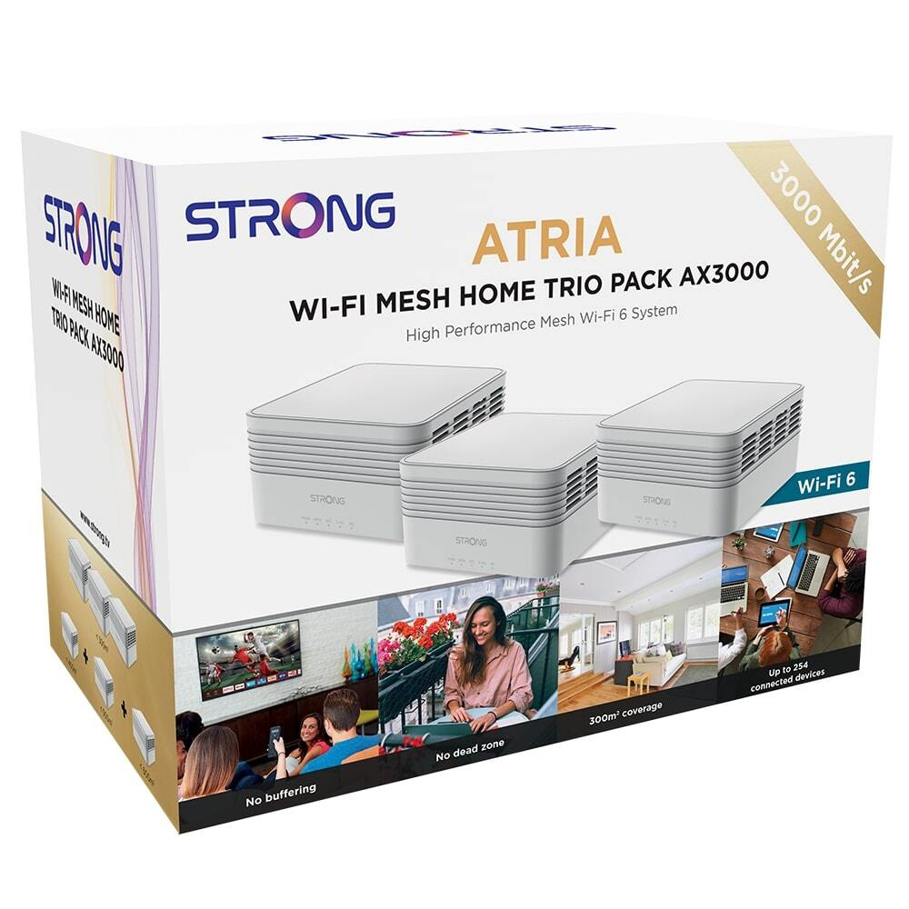 Strong 3er-WiFi-Mesh-Repeater-Kit AX3000, WiFi 6, max. 3000 Mbit/s, MU-MIMO, bis zu 1050 m²