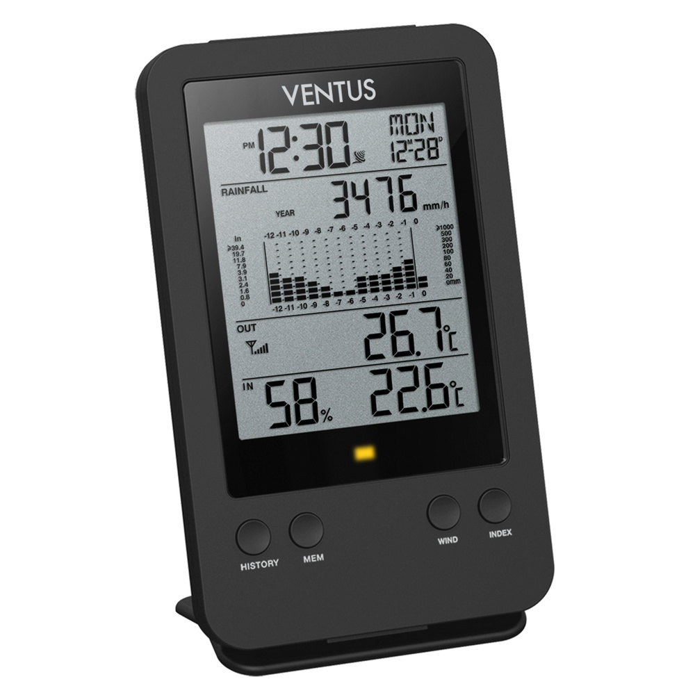Ventus Funk-Regenmesser W140 mit Basisstation, Niederschlag, Temperatur, Luftfeuchte, 868 MHz