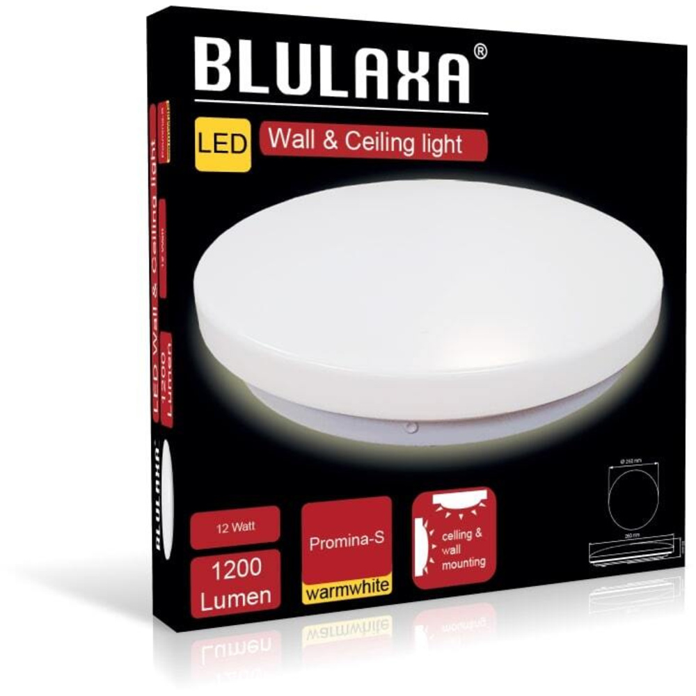 Blulaxa 12-W-LED-Wand-/Deckenleuchte Promina-S, 1000 lm, warmweiß, 3000 K