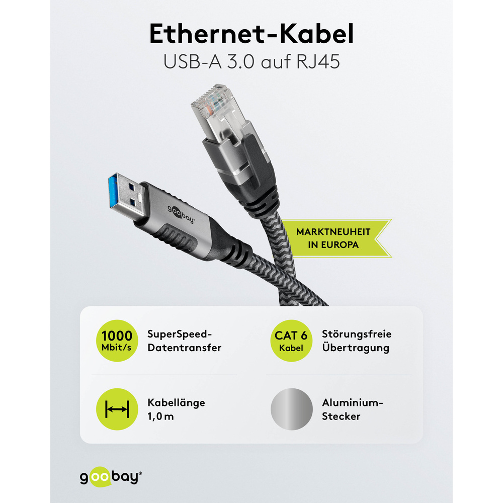 goobay Ethernet-Kabel USB-A 3.0 auf RJ45, 1 m